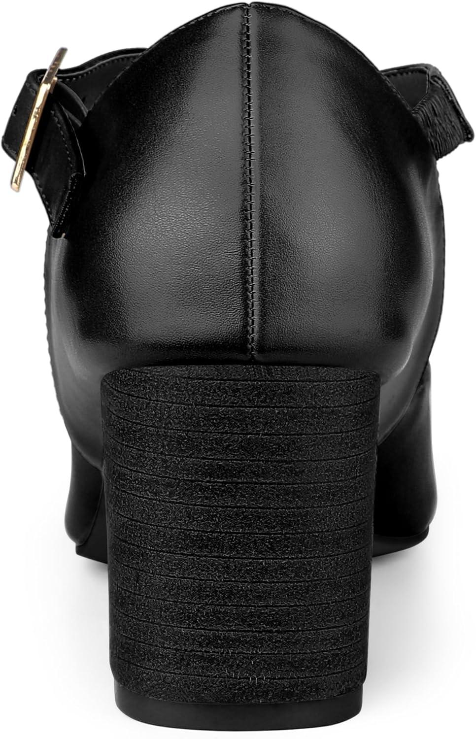 imageAllegra K Womens Square Toe Mary Jane Chunky Heels Dress ShoesBlack