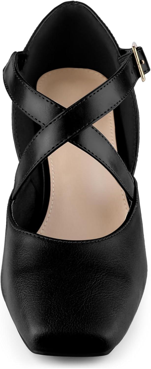 imageAllegra K Womens Square Toe Mary Jane Chunky Heels Dress ShoesBlack