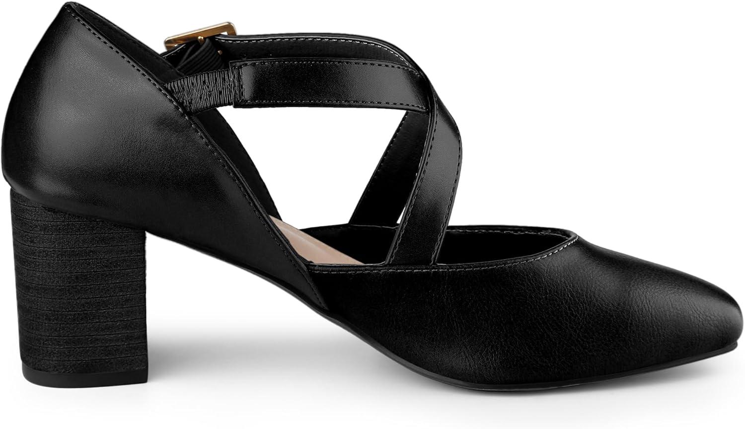 imageAllegra K Womens Square Toe Mary Jane Chunky Heels Dress ShoesBlack