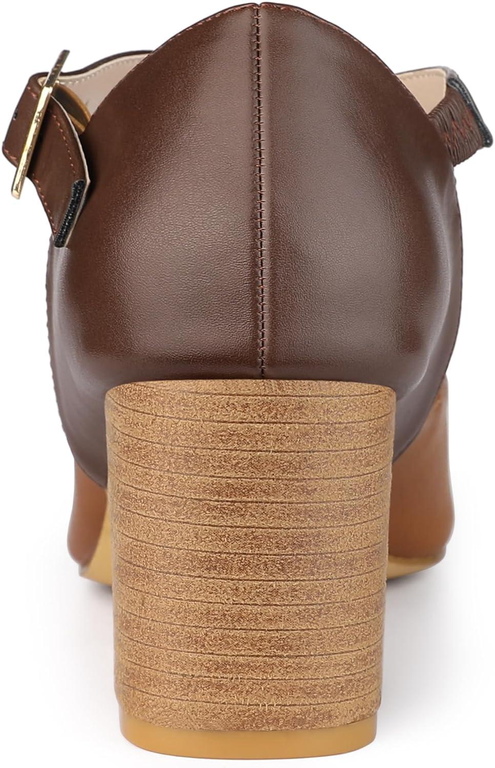 imageAllegra K Womens Square Toe Mary Jane Chunky Heels Dress ShoesBrown