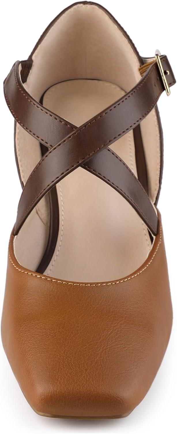 imageAllegra K Womens Square Toe Mary Jane Chunky Heels Dress ShoesBrown