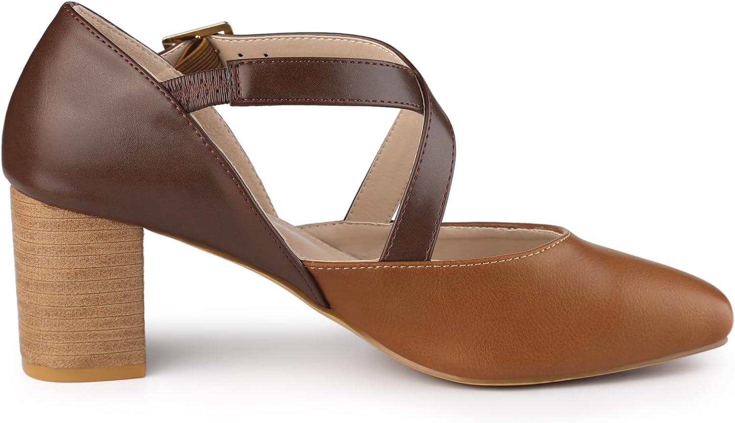 imageAllegra K Womens Square Toe Mary Jane Chunky Heels Dress ShoesBrown