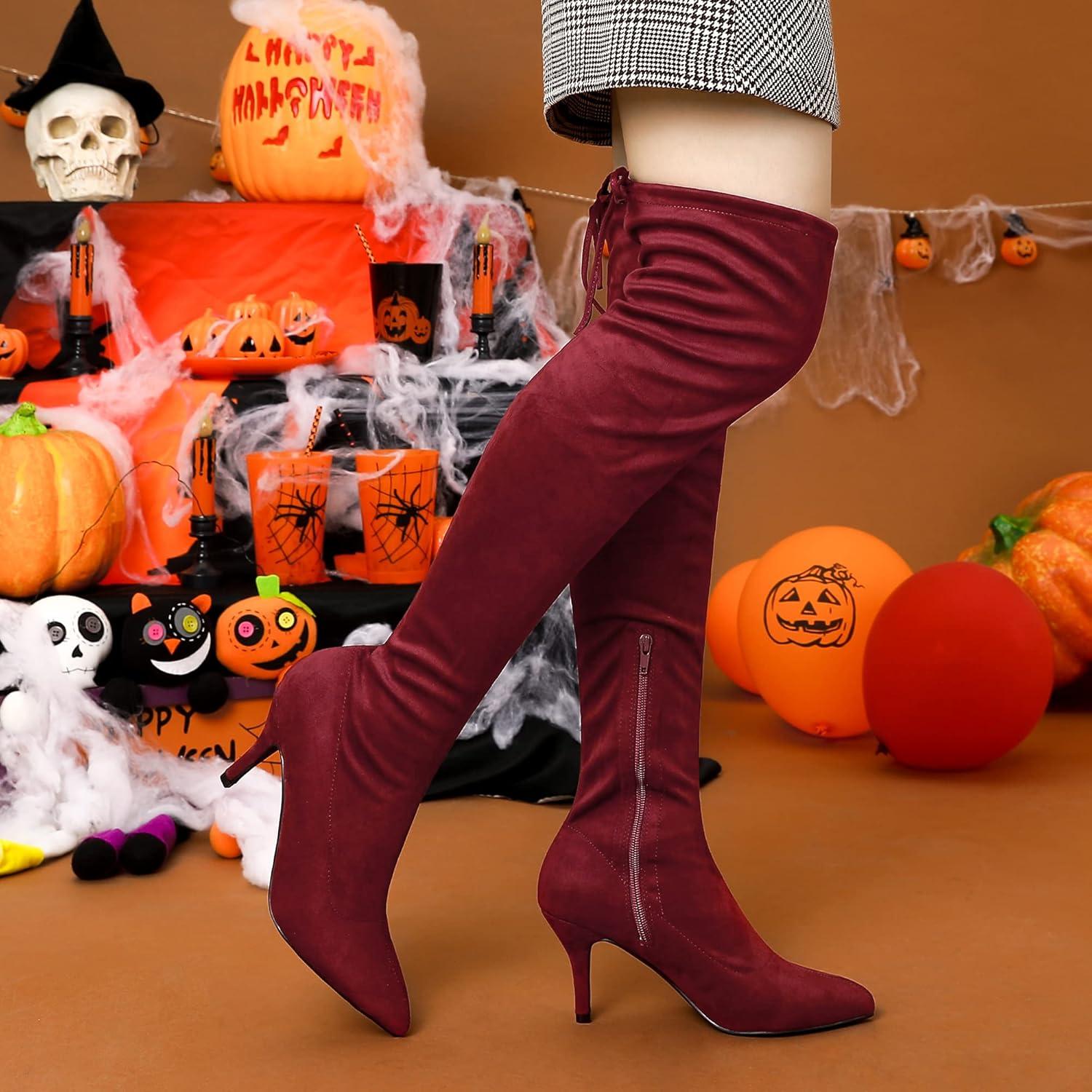 imageAllegra K Womens Stiletto Heels Thigh High Over the Knee High BootsBurgundy