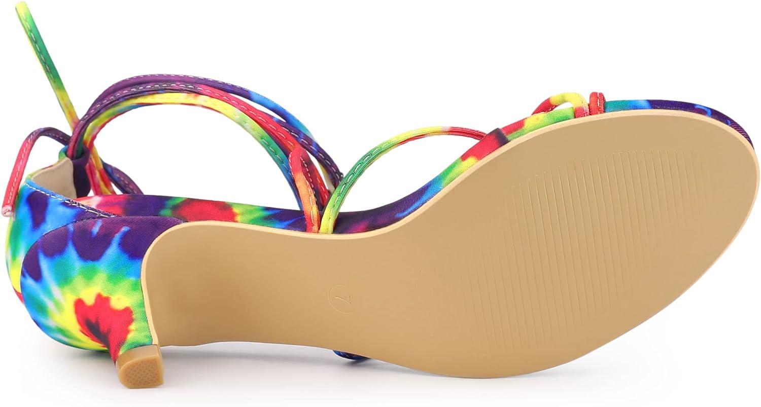 imageAllegra K Womens Strappy Tie Dye Heels Lace Up Kitten Heel SandalsPurple
