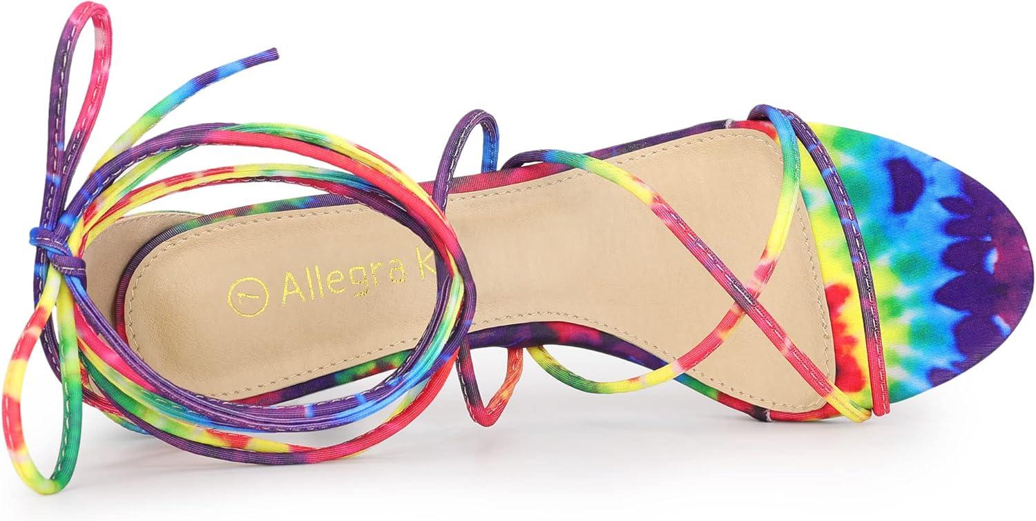 imageAllegra K Womens Strappy Tie Dye Heels Lace Up Kitten Heel SandalsPurple