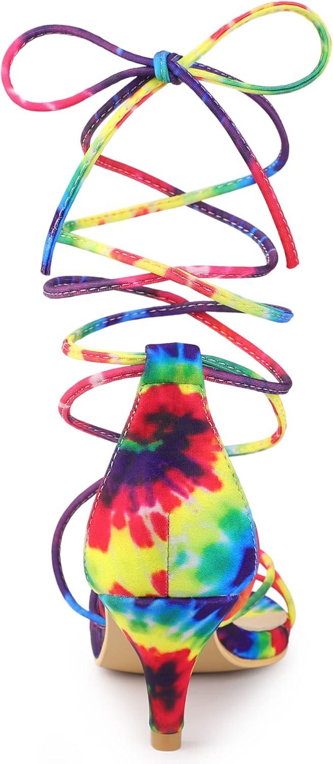 imageAllegra K Womens Strappy Tie Dye Heels Lace Up Kitten Heel SandalsPurple
