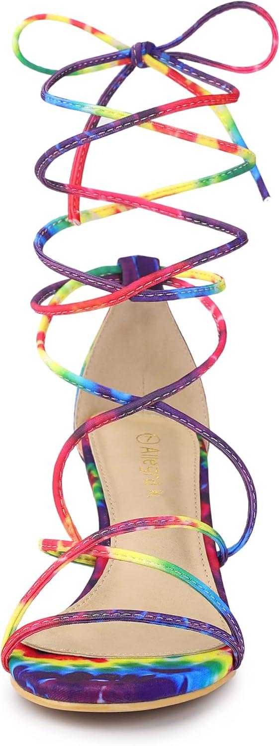 imageAllegra K Womens Strappy Tie Dye Heels Lace Up Kitten Heel SandalsPurple
