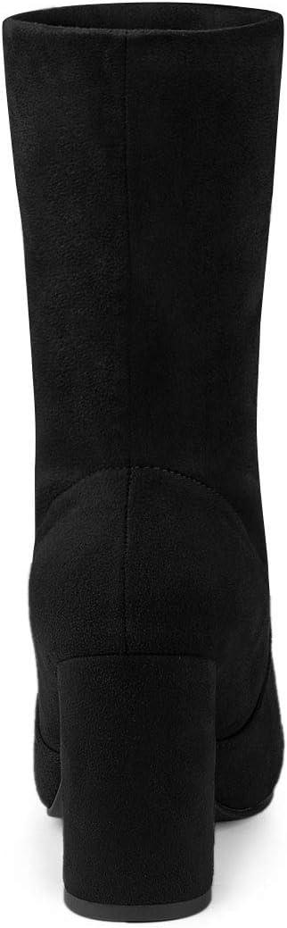 imageAllegra K Womens Stretch Round Toe Block Heel Sock Ankle BootsBlack