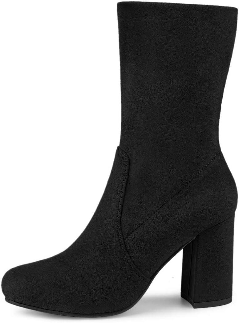 imageAllegra K Womens Stretch Round Toe Block Heel Sock Ankle BootsBlack