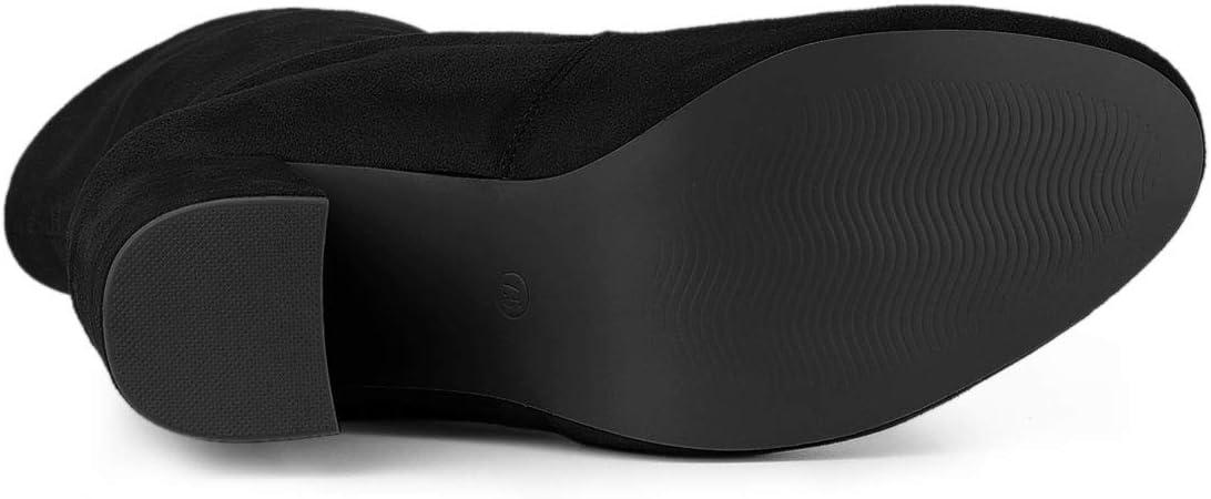 imageAllegra K Womens Stretch Round Toe Block Heel Sock Ankle BootsBlack