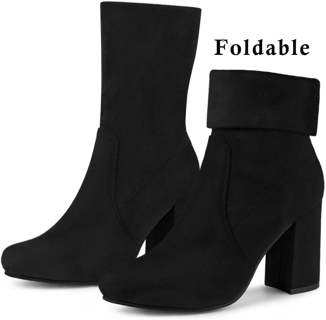 imageAllegra K Womens Stretch Round Toe Block Heel Sock Ankle BootsBlack