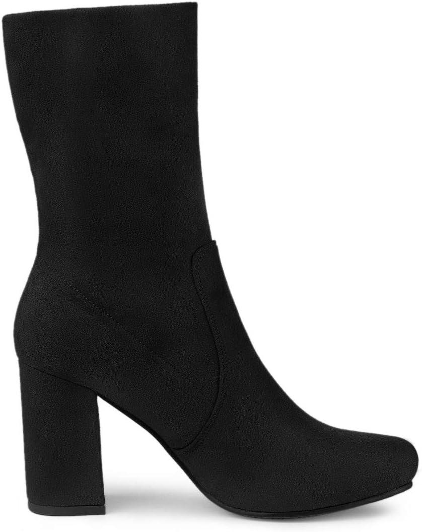 imageAllegra K Womens Stretch Round Toe Block Heel Sock Ankle BootsBlack