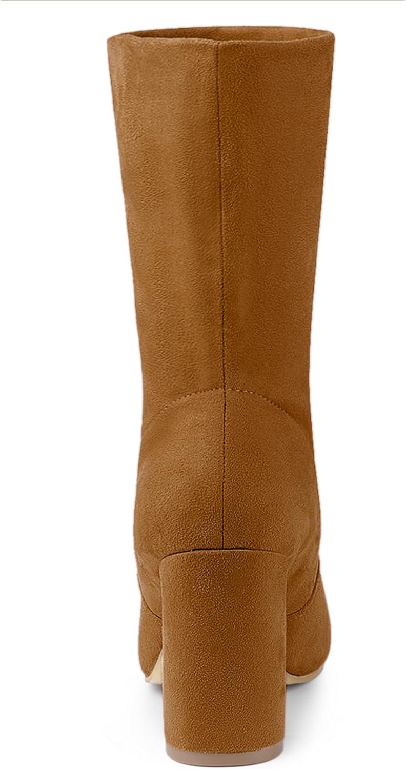 imageAllegra K Womens Stretch Round Toe Block Heel Sock Ankle BootsBrown