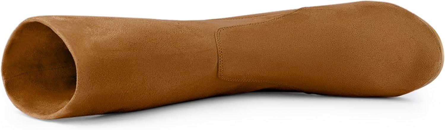 imageAllegra K Womens Stretch Round Toe Block Heel Sock Ankle BootsBrown