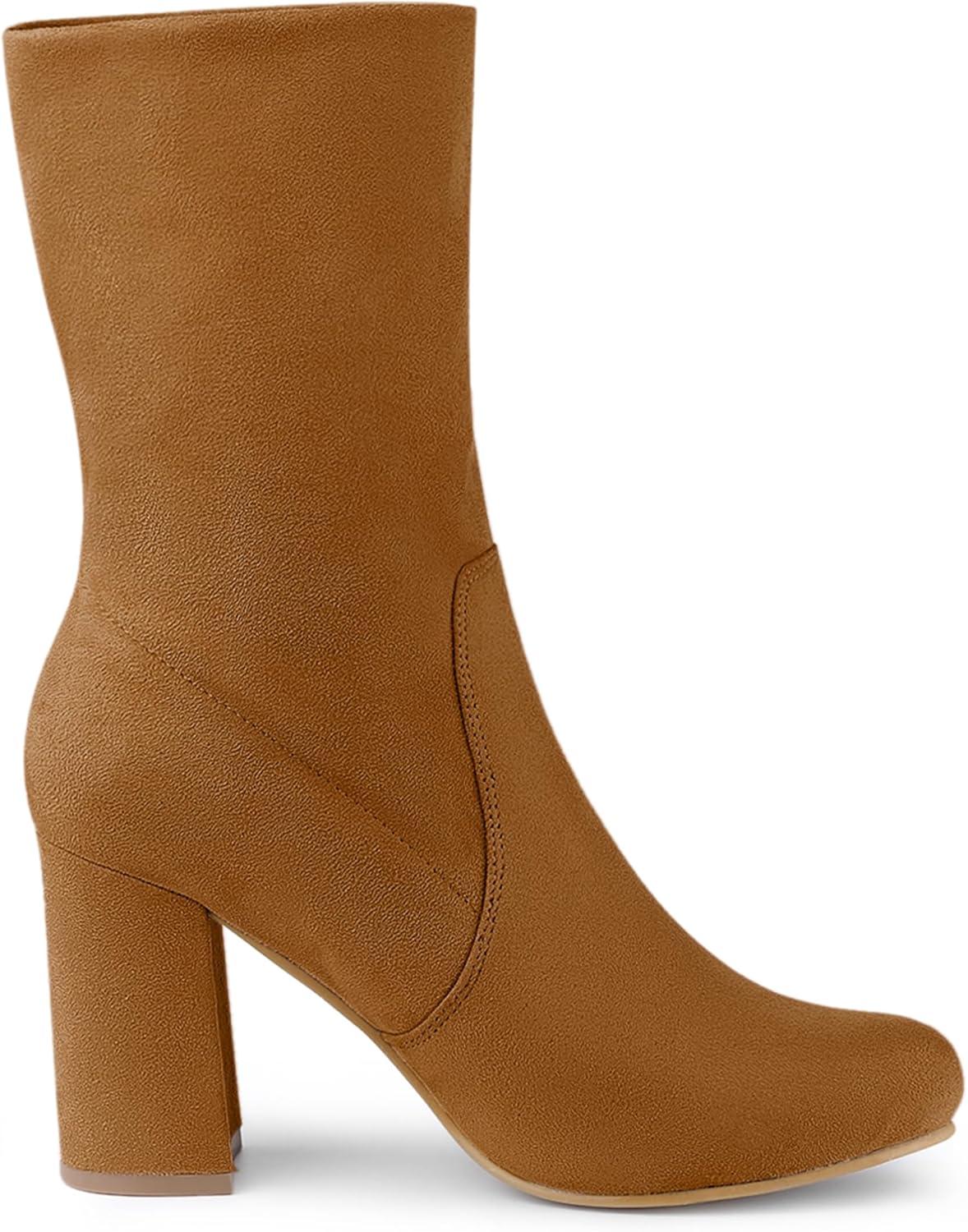 imageAllegra K Womens Stretch Round Toe Block Heel Sock Ankle BootsBrown