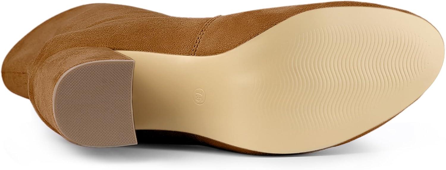 imageAllegra K Womens Stretch Round Toe Block Heel Sock Ankle BootsBrown