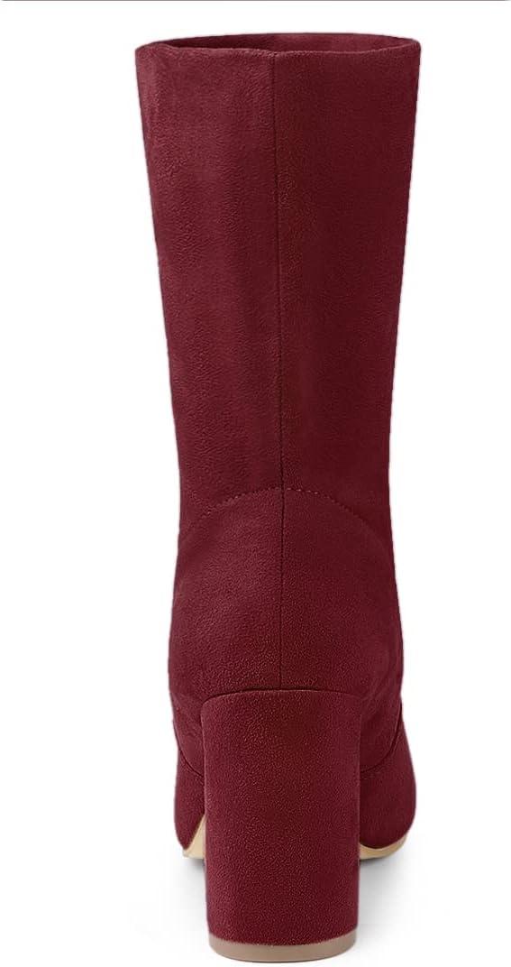 imageAllegra K Womens Stretch Round Toe Block Heel Sock Ankle BootsBurgundy