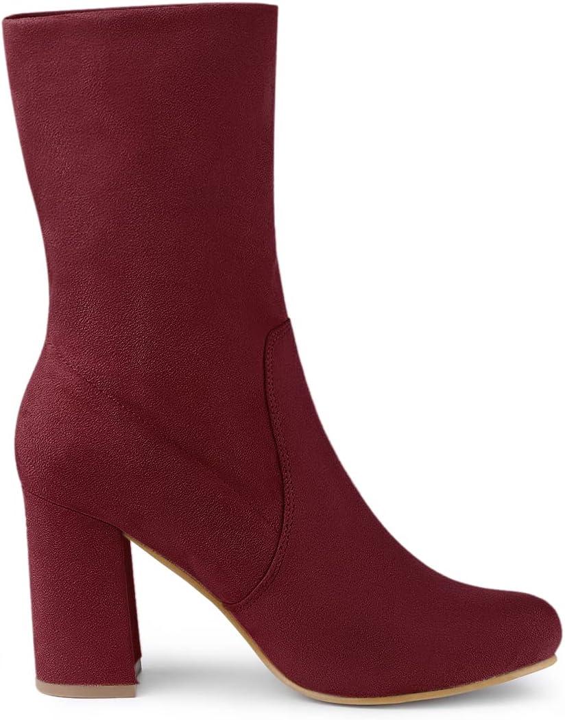 imageAllegra K Womens Stretch Round Toe Block Heel Sock Ankle BootsBurgundy