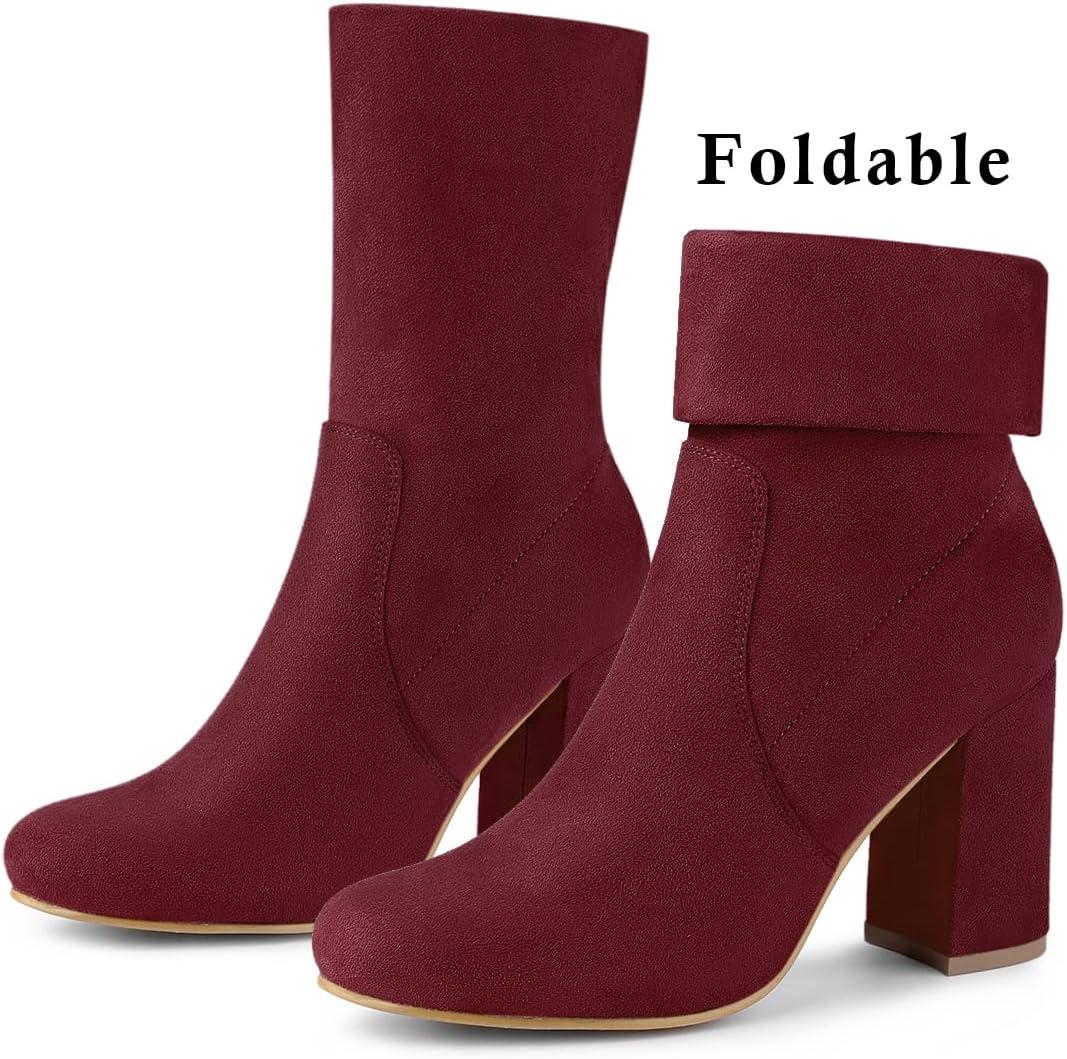 imageAllegra K Womens Stretch Round Toe Block Heel Sock Ankle BootsBurgundy