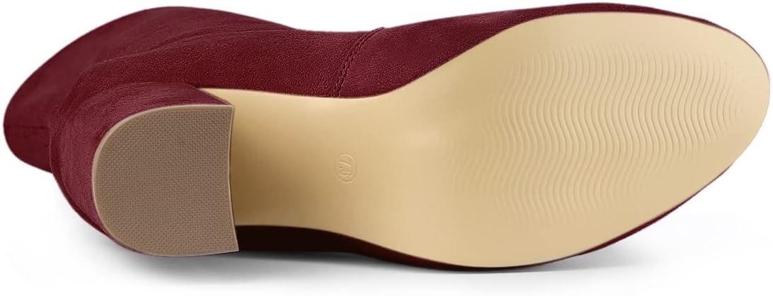 imageAllegra K Womens Stretch Round Toe Block Heel Sock Ankle BootsBurgundy