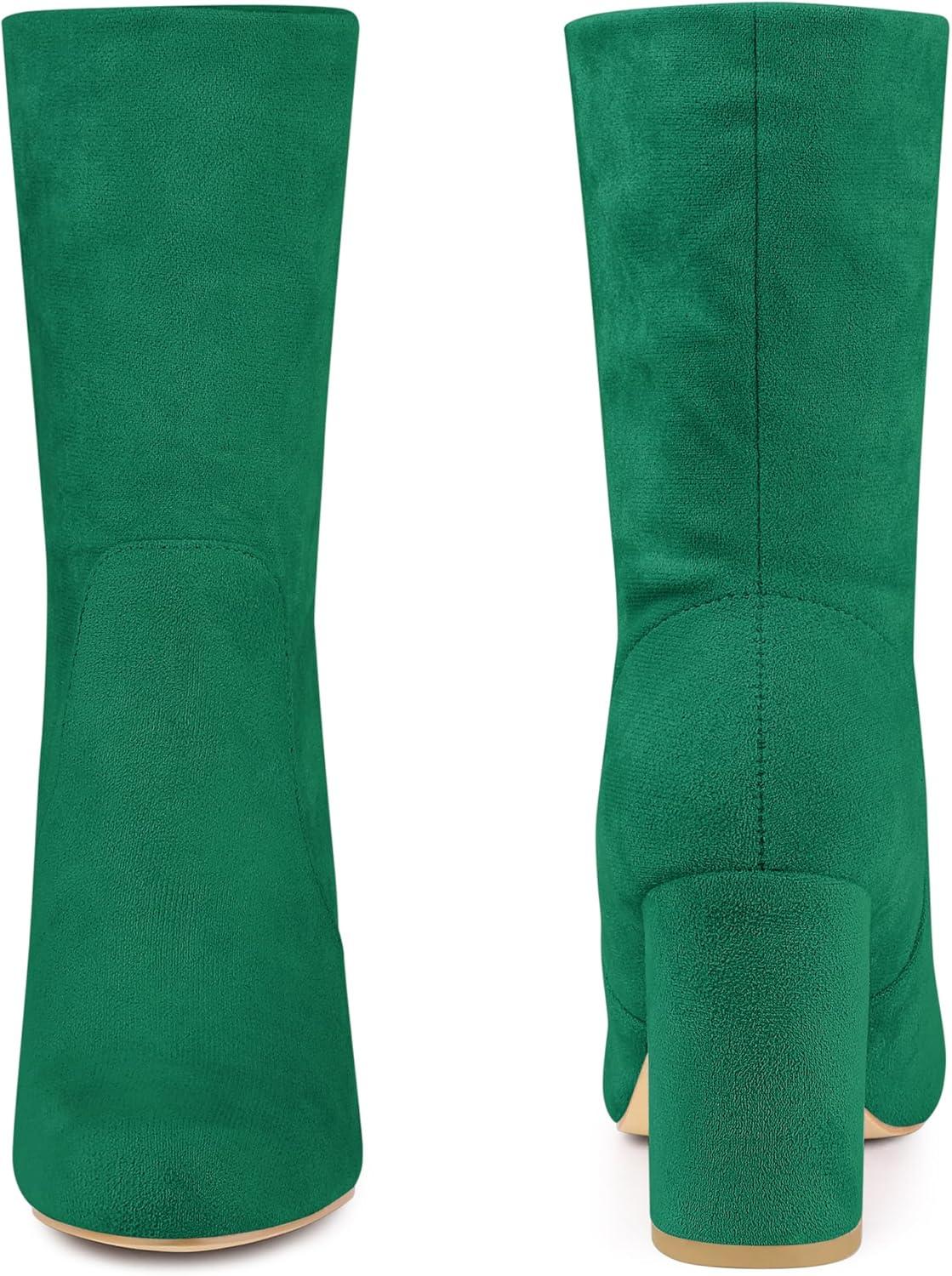 imageAllegra K Womens Stretch Round Toe Block Heel Sock Ankle BootsEmerald Green