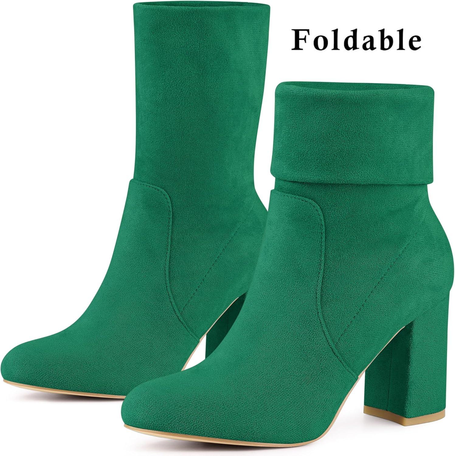 imageAllegra K Womens Stretch Round Toe Block Heel Sock Ankle BootsEmerald Green