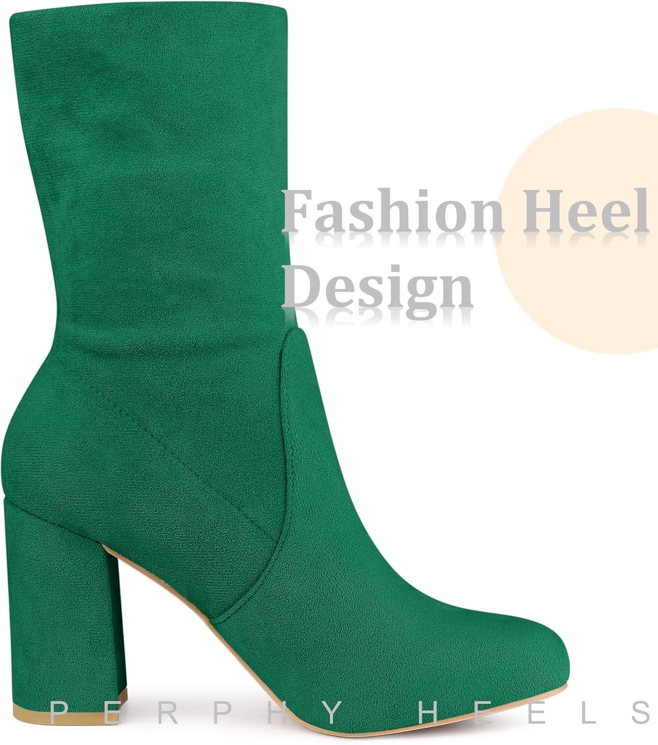 imageAllegra K Womens Stretch Round Toe Block Heel Sock Ankle BootsGreen