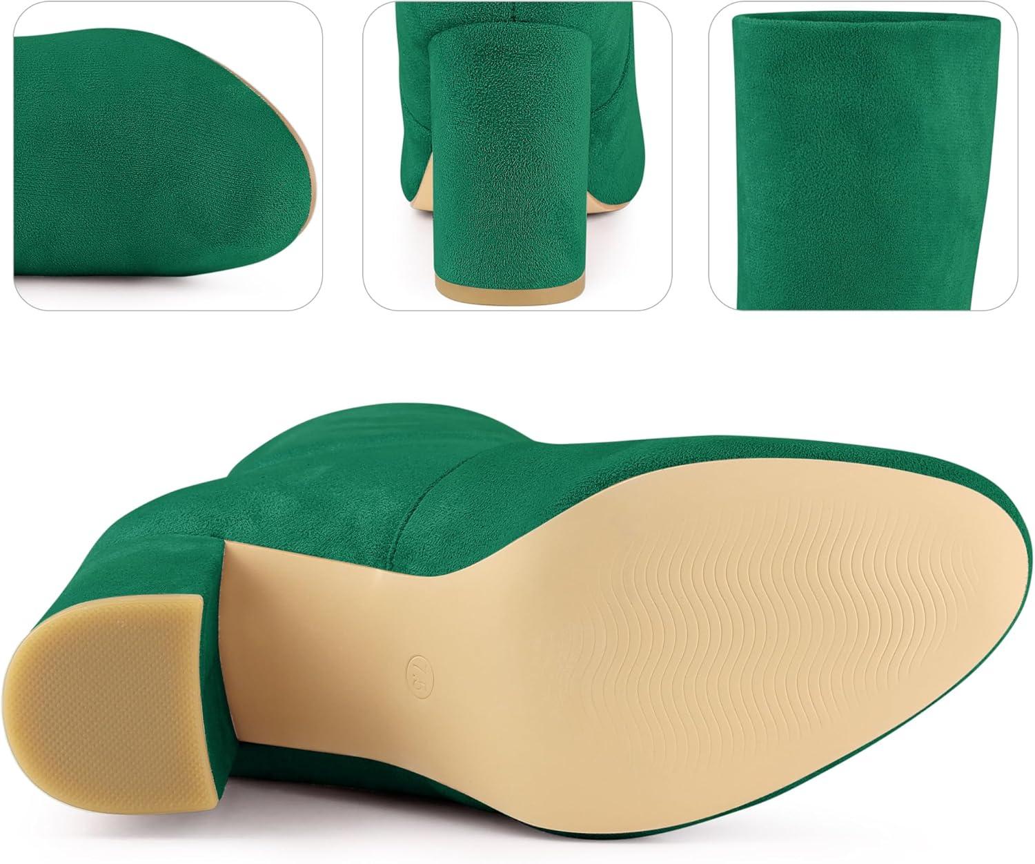 imageAllegra K Womens Stretch Round Toe Block Heel Sock Ankle BootsGreen