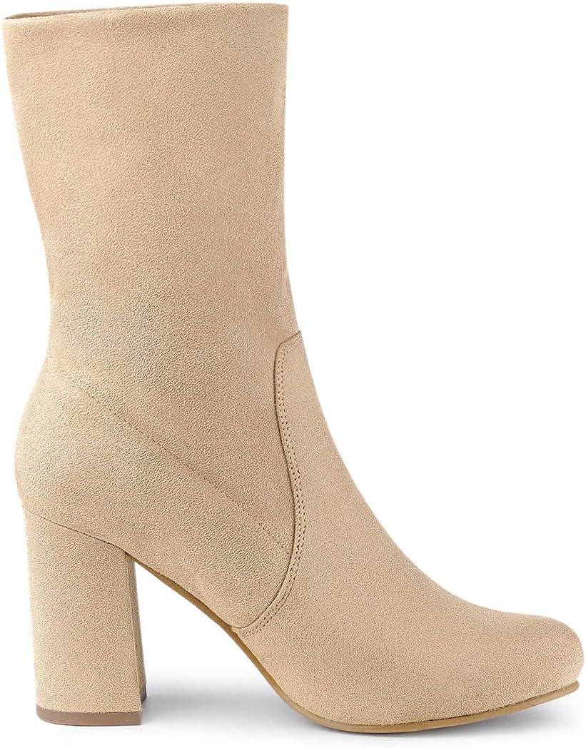 imageAllegra K Womens Stretch Round Toe Block Heel Sock Ankle BootsKhaki