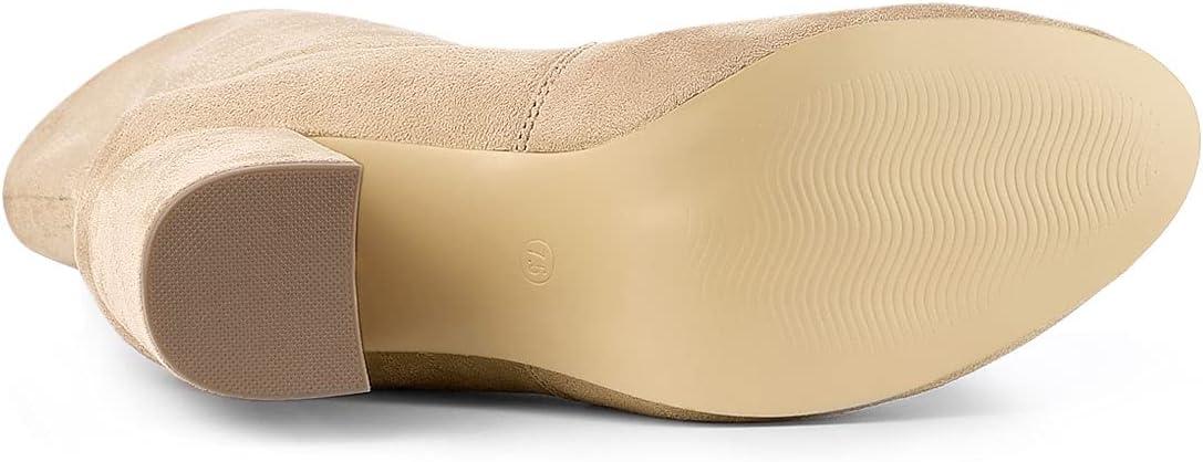 imageAllegra K Womens Stretch Round Toe Block Heel Sock Ankle BootsKhaki