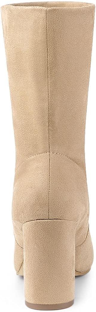 imageAllegra K Womens Stretch Round Toe Block Heel Sock Ankle BootsKhaki
