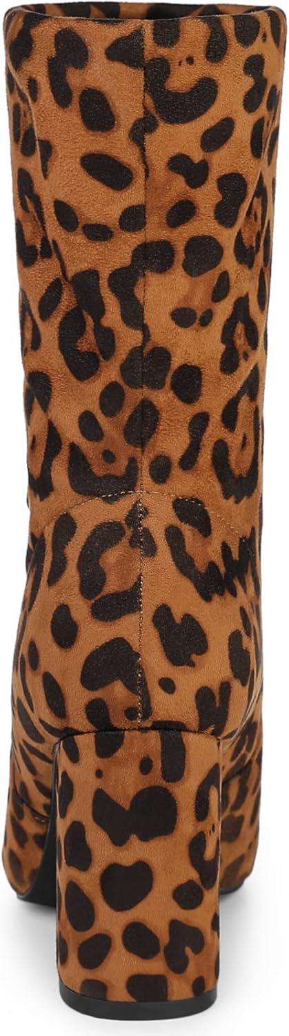 imageAllegra K Womens Stretch Round Toe Block Heel Sock Ankle BootsLeopard