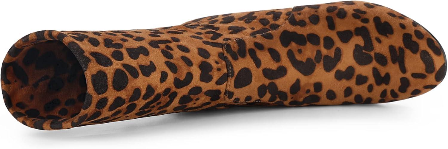 imageAllegra K Womens Stretch Round Toe Block Heel Sock Ankle BootsLeopard