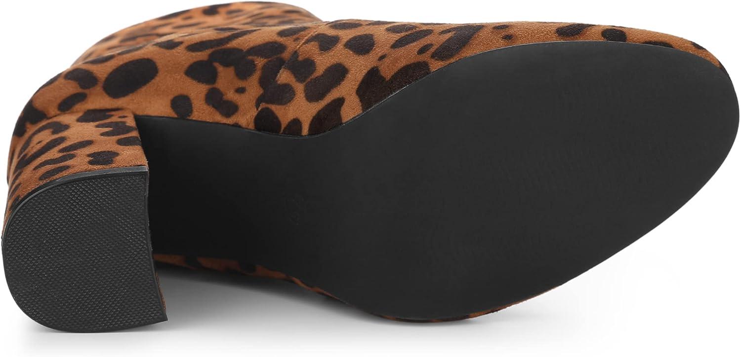 imageAllegra K Womens Stretch Round Toe Block Heel Sock Ankle BootsLeopard
