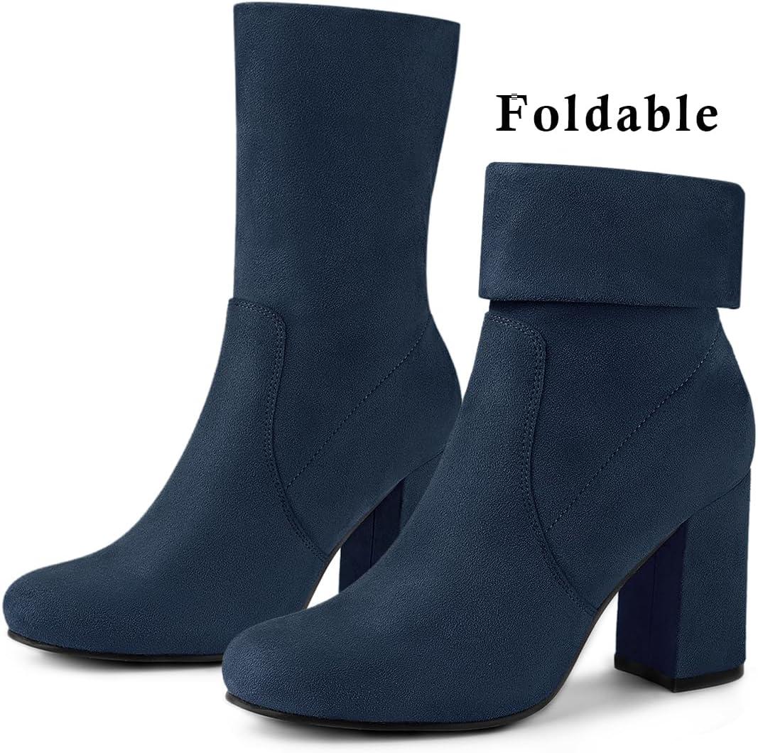 imageAllegra K Womens Stretch Round Toe Block Heel Sock Ankle BootsNavy Blue