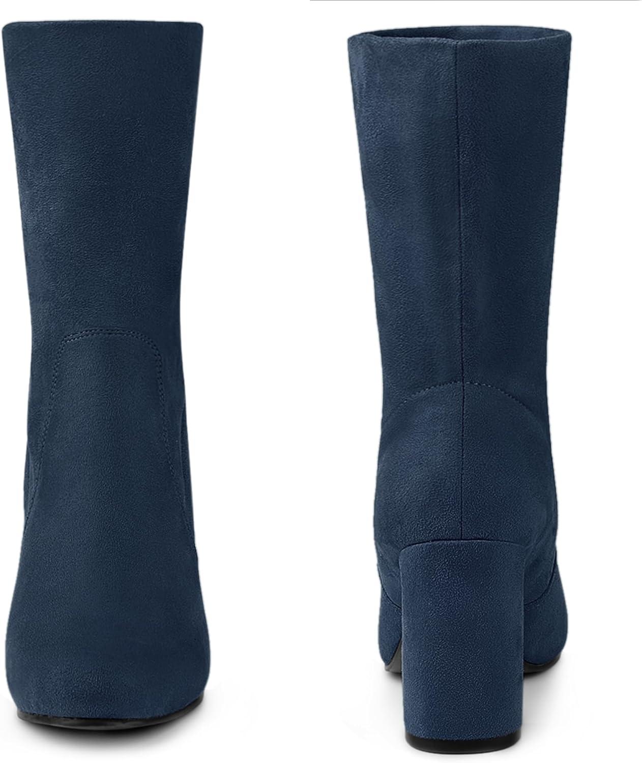 imageAllegra K Womens Stretch Round Toe Block Heel Sock Ankle BootsNavy Blue