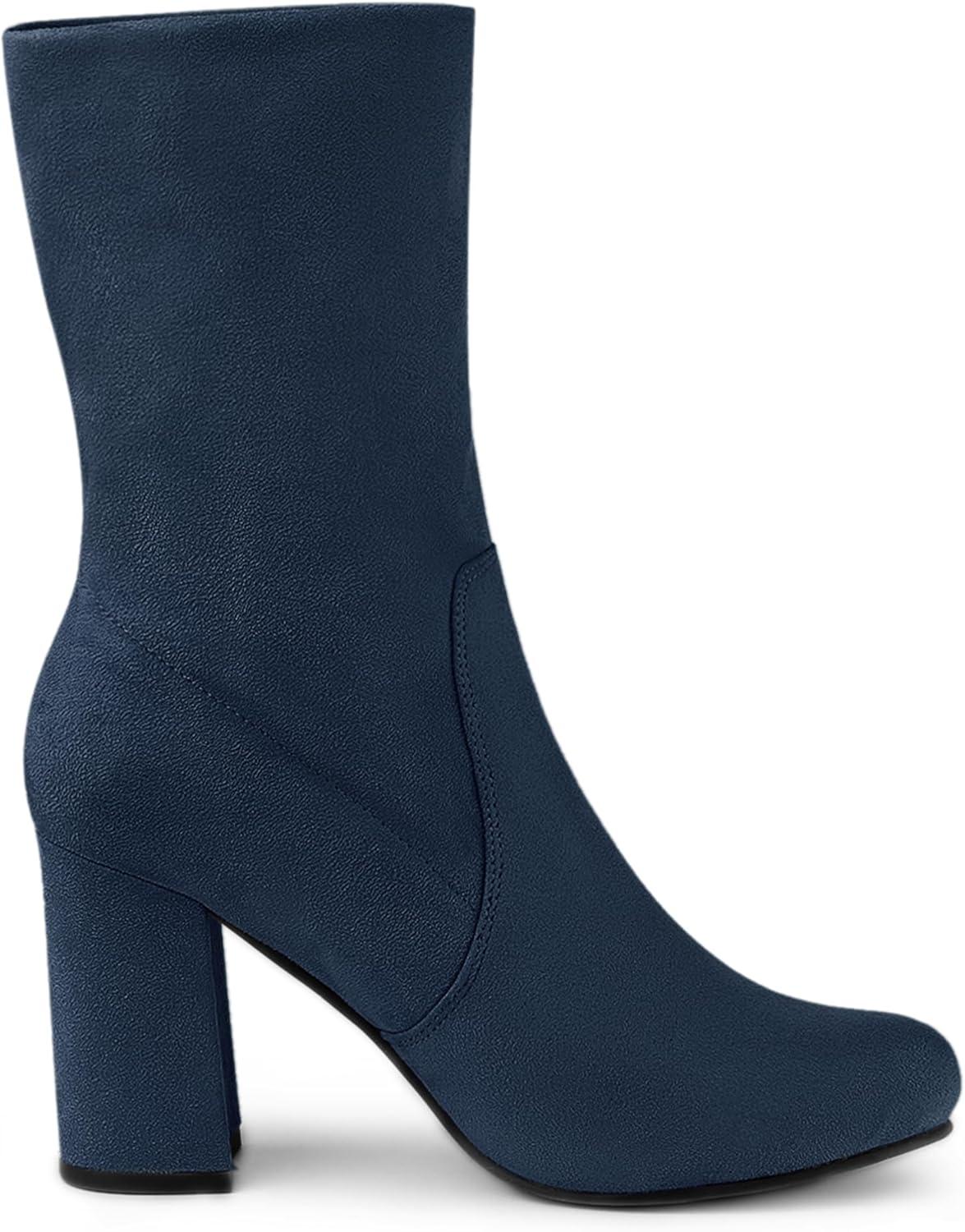 imageAllegra K Womens Stretch Round Toe Block Heel Sock Ankle BootsNavy Blue