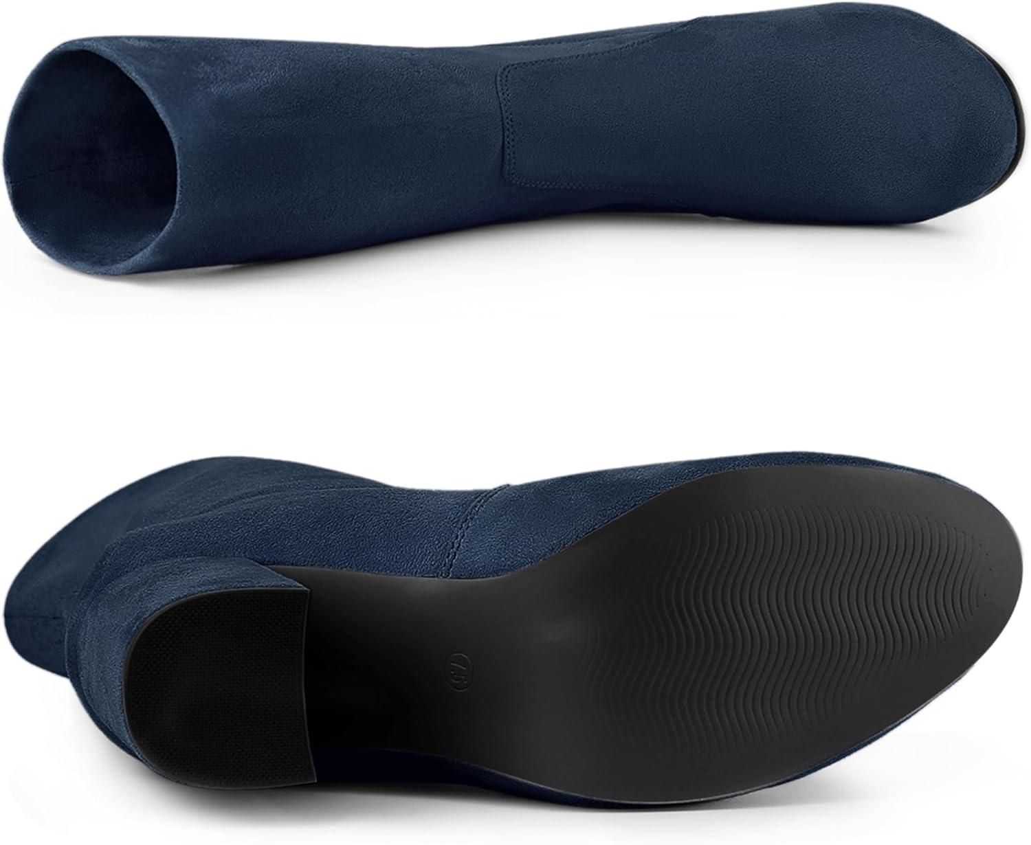 imageAllegra K Womens Stretch Round Toe Block Heel Sock Ankle BootsNavy Blue