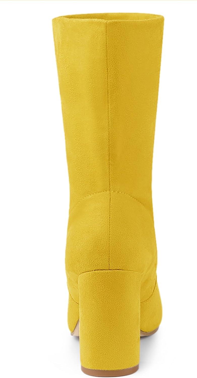 imageAllegra K Womens Stretch Round Toe Block Heel Sock Ankle BootsYellow