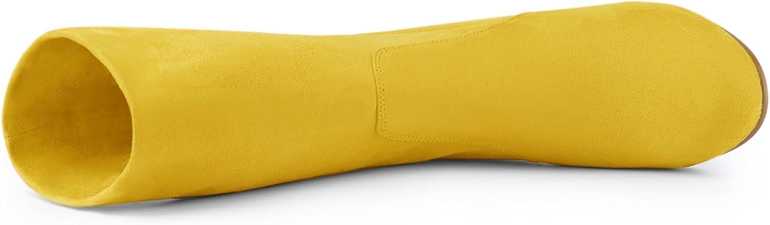 imageAllegra K Womens Stretch Round Toe Block Heel Sock Ankle BootsYellow