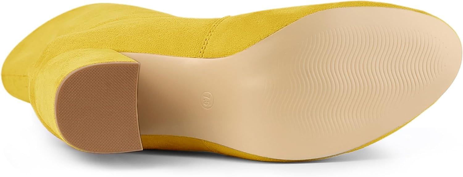 imageAllegra K Womens Stretch Round Toe Block Heel Sock Ankle BootsYellow