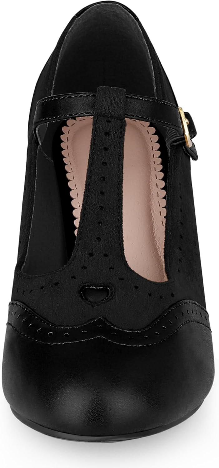 imageAllegra K Womens TStrap Mary Jane Ankle Strap Block Heels PumpsBlack