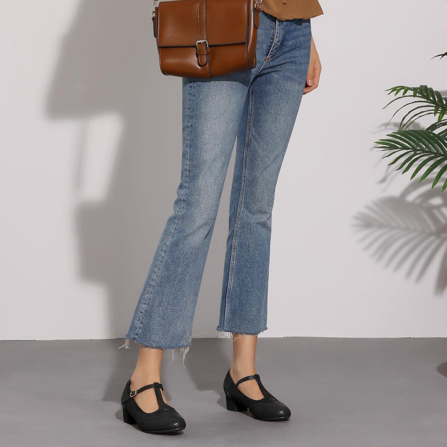 imageAllegra K Womens TStrap Mary Jane Ankle Strap Block Heels PumpsBlack