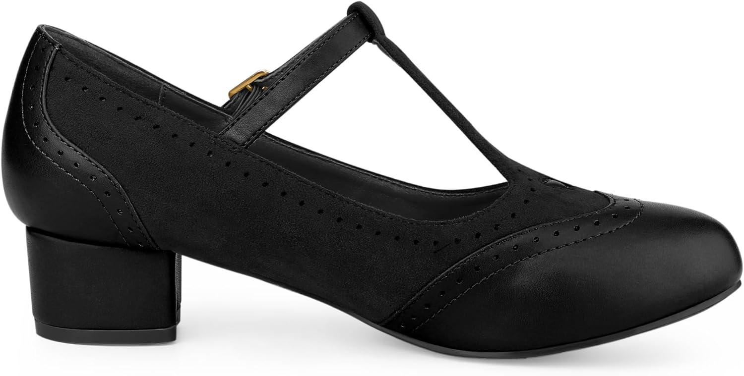 imageAllegra K Womens TStrap Mary Jane Ankle Strap Block Heels PumpsBlack