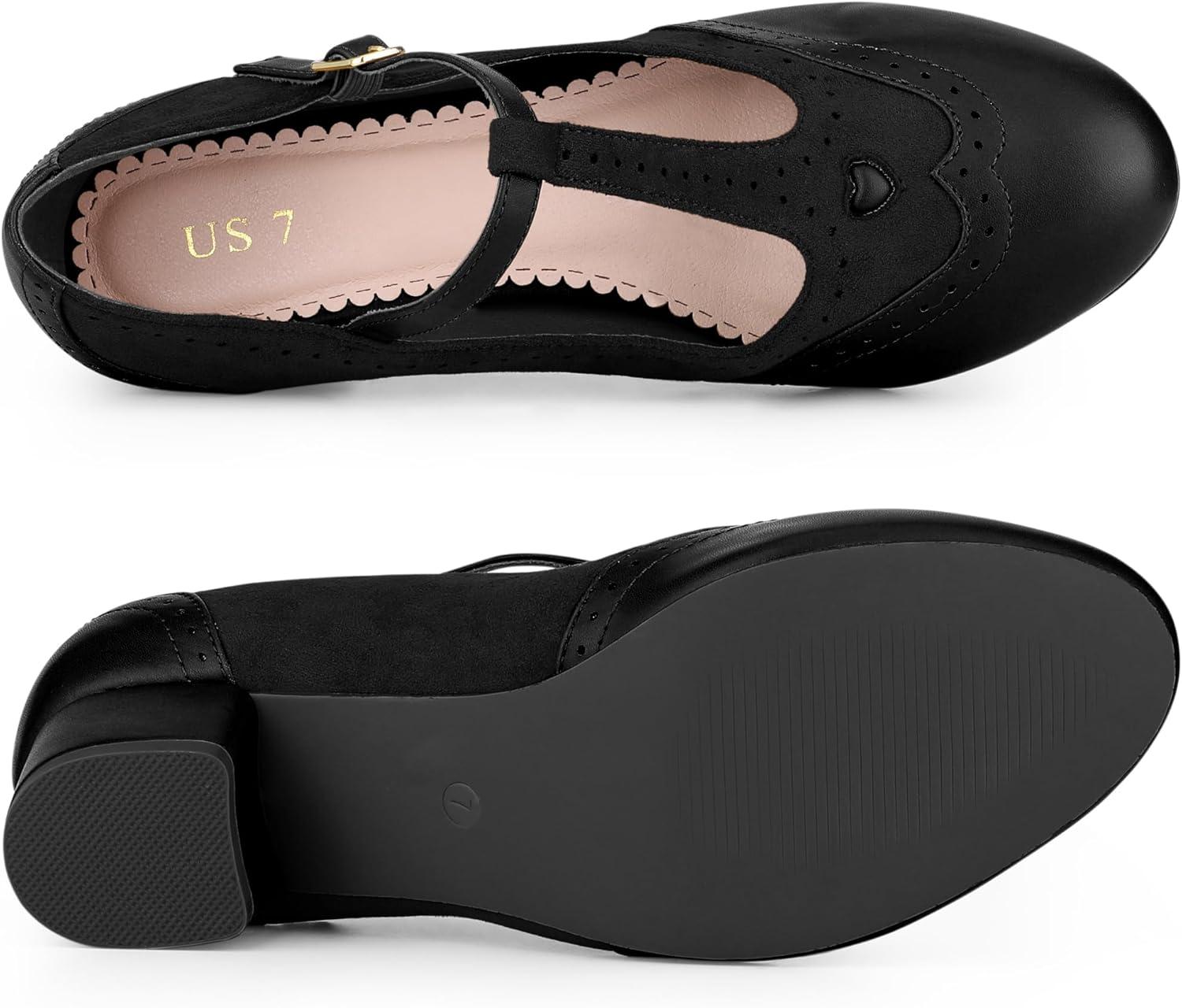 imageAllegra K Womens TStrap Mary Jane Ankle Strap Block Heels PumpsBlack