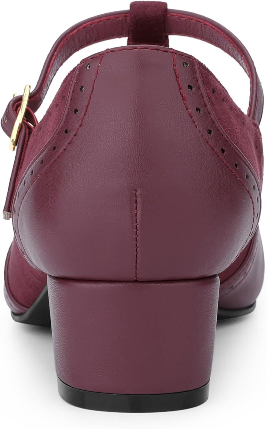 imageAllegra K Womens TStrap Mary Jane Ankle Strap Block Heels PumpsBurgundy
