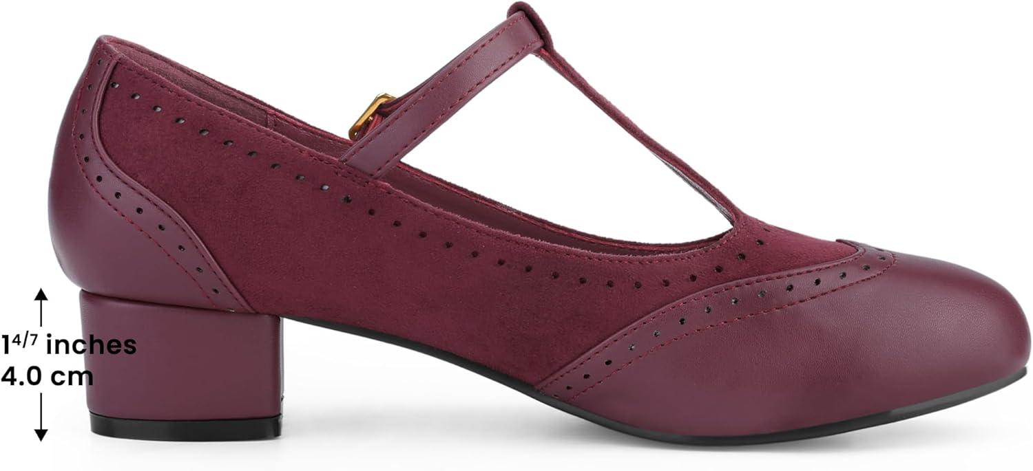 imageAllegra K Womens TStrap Mary Jane Ankle Strap Block Heels PumpsBurgundy