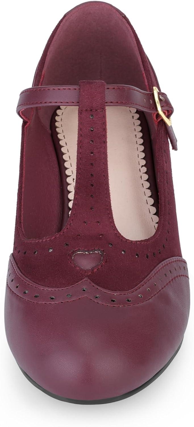 imageAllegra K Womens TStrap Mary Jane Ankle Strap Block Heels PumpsBurgundy