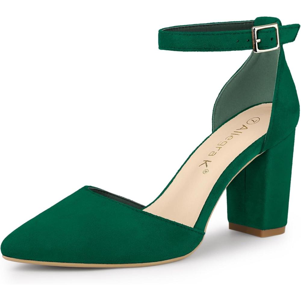 imageAllegra K Womens Ankle Strap Pointed Toe Block Heels PumpsDark Green