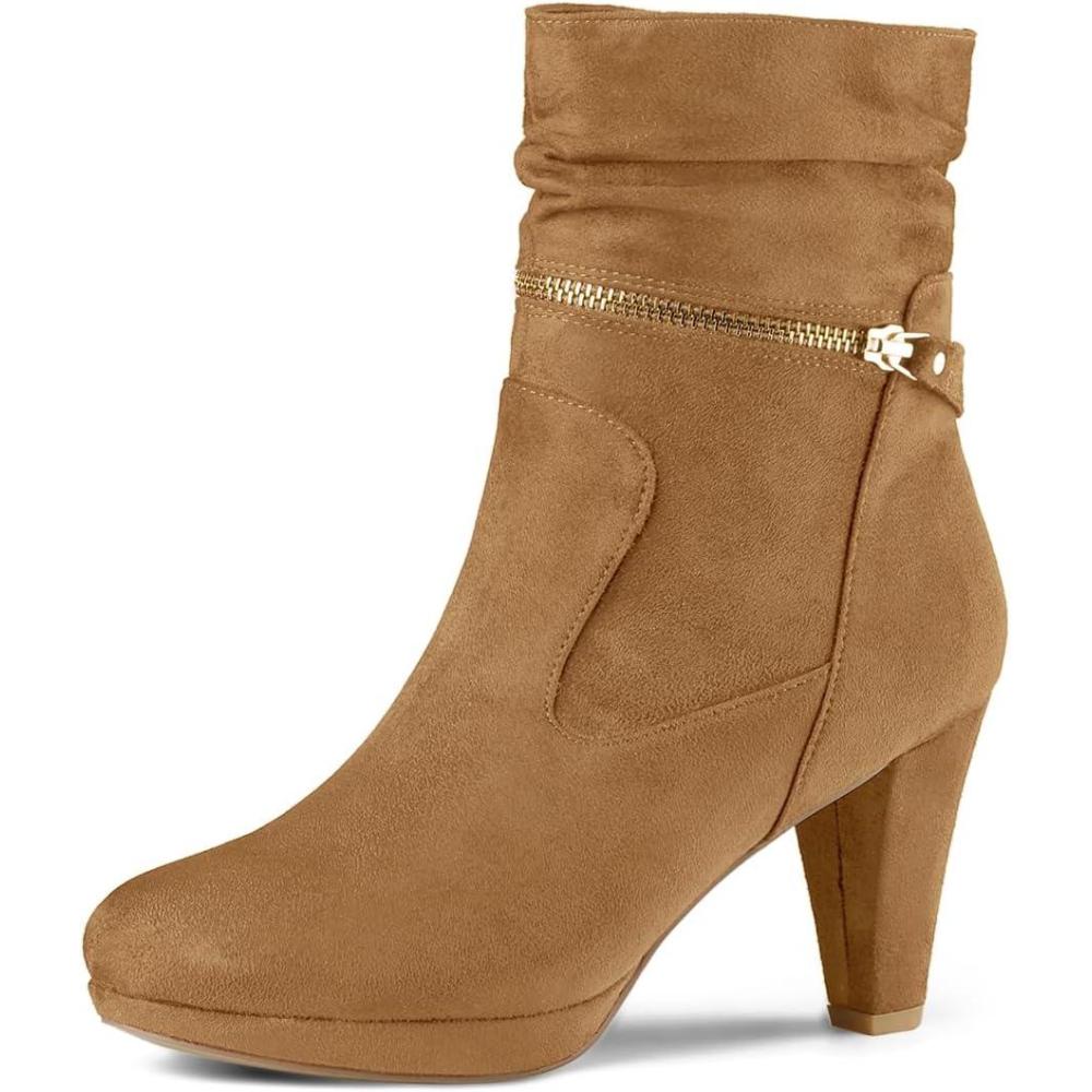 imageAllegra K Womens Ankle Zip Platform High Heel Mid Calf BootsBrown